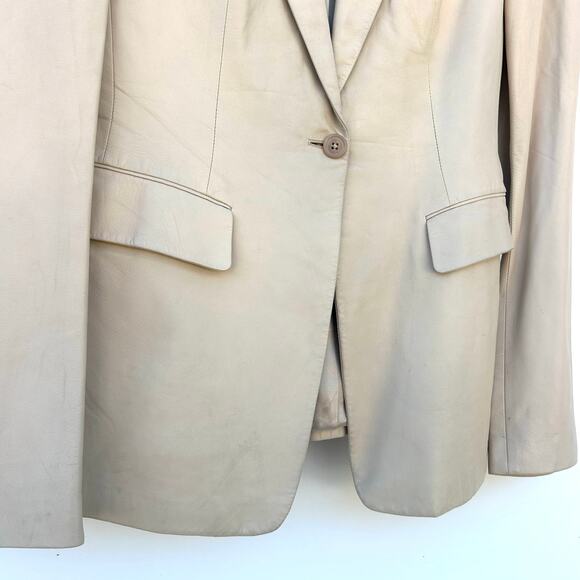 Vintage Richard Tyler Couture Leather Blazer USA Silk 8 Cream Jacket - Picture 5 of 8